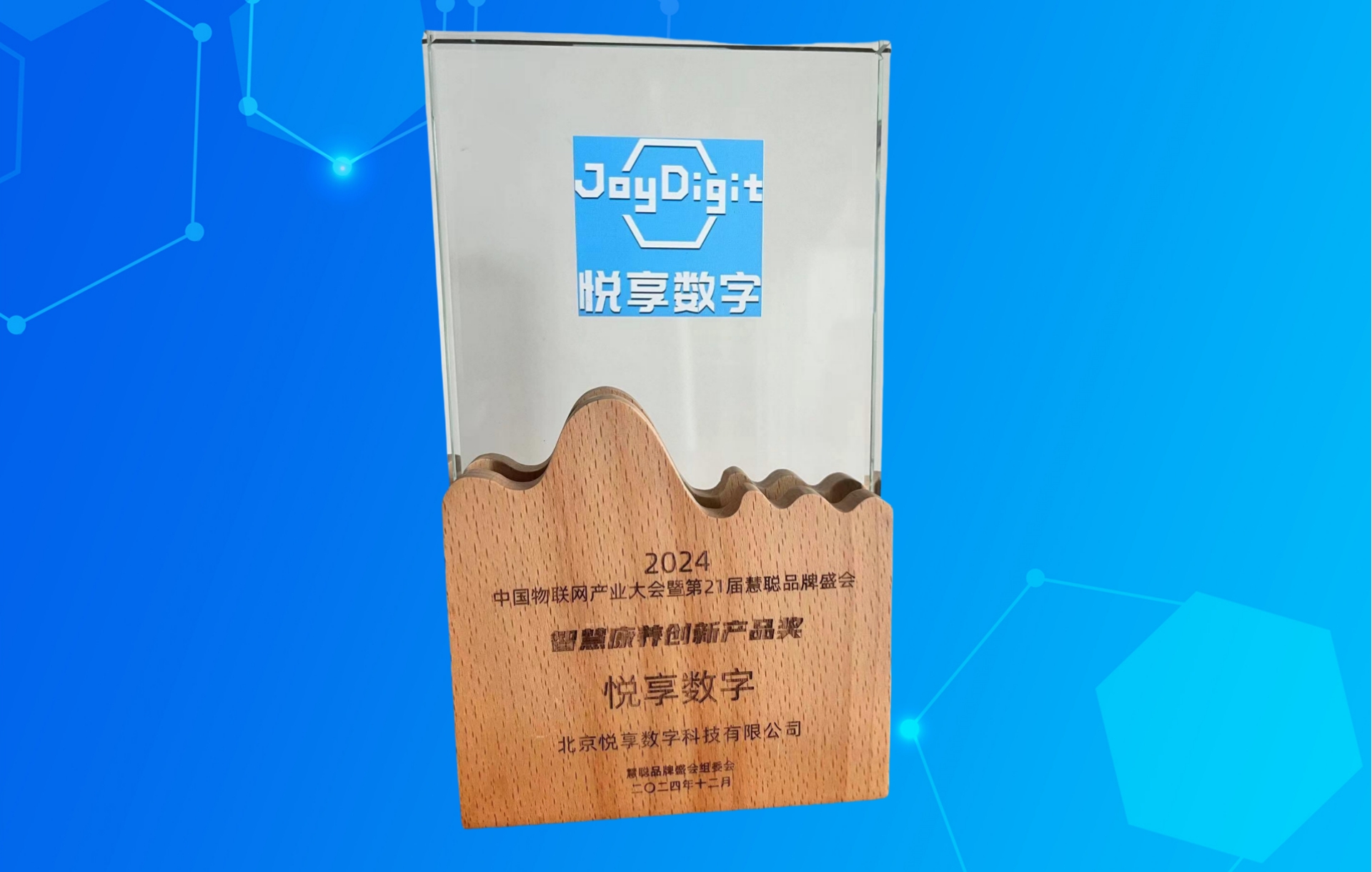 榮耀揭曉:悅享數(shù)字榮獲2024中國(guó)物聯(lián)網(wǎng)產(chǎn)業(yè)大會(huì)“智慧康養(yǎng)創(chuàng)新產(chǎn)品獎(jiǎng)”(圖3) 悅享數(shù)字獎(jiǎng)杯.jpg